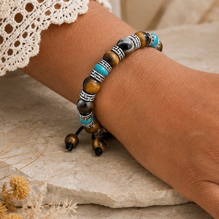 Tiger Eye, Turquoise, Hematite Bracelet | Adjustable Braided Macrame Bracelet
