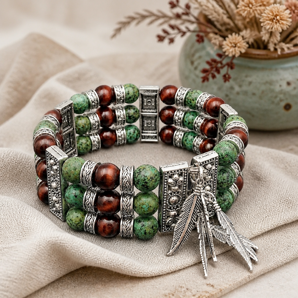 Natural African Turquoise and Tiger’s Eye Cuff Bracelet