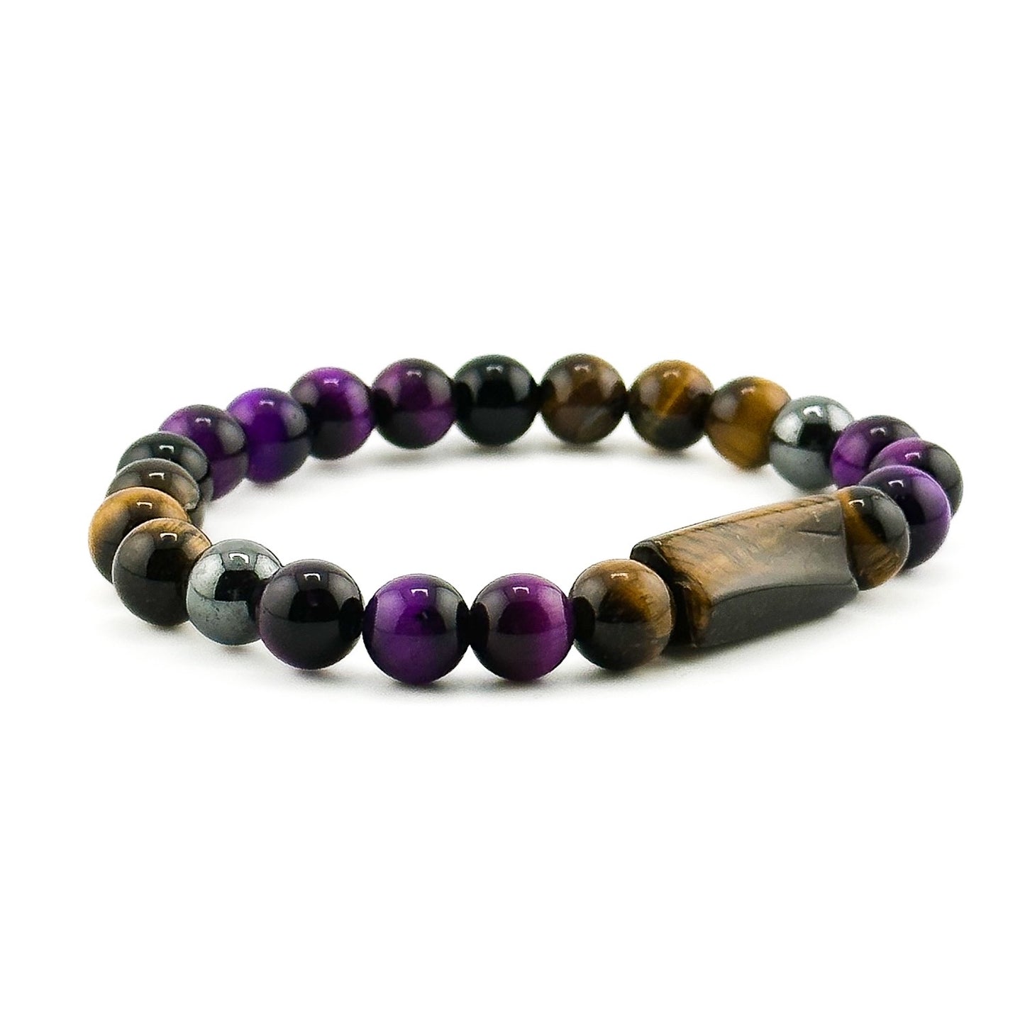 Natural Healing Stones | Tigers Eye Black Onyx Hematite Beaded Stretch Bracelet | Protection Bracelet
