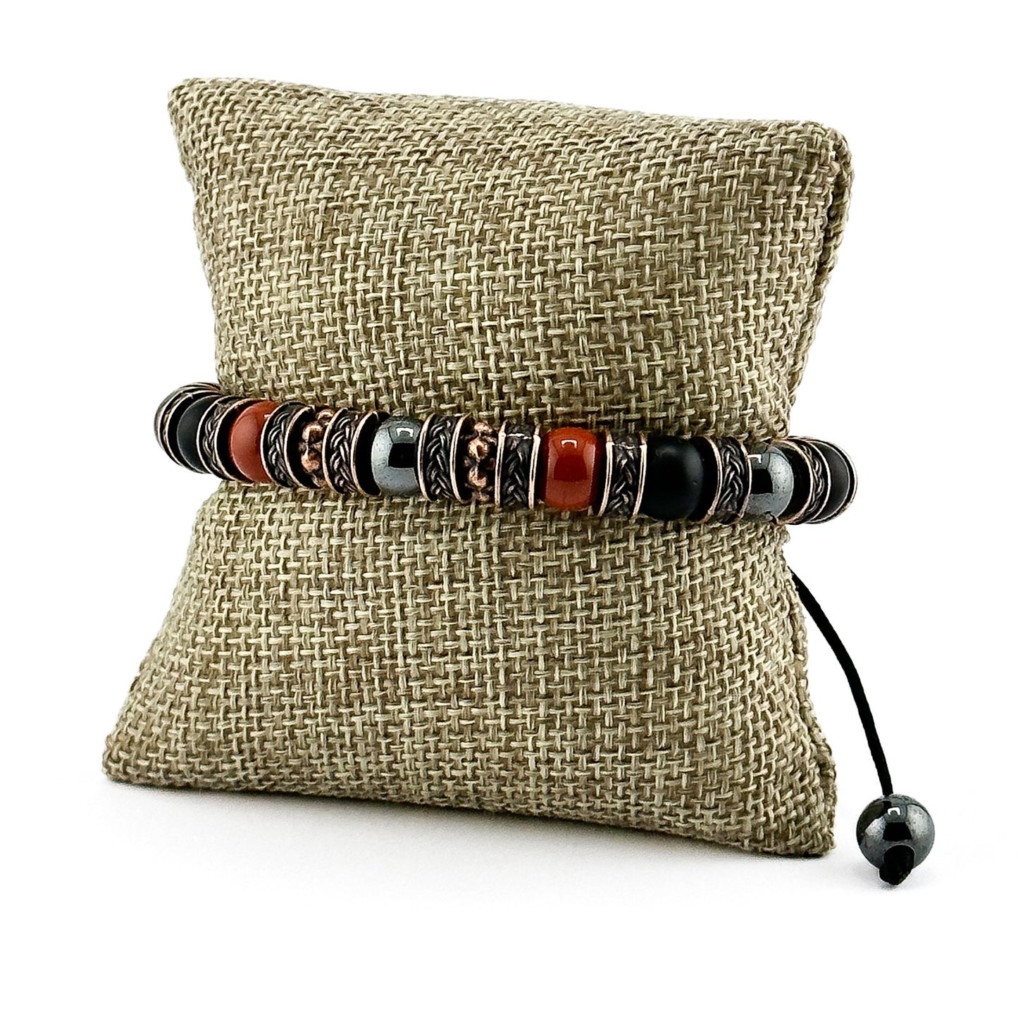 Adjustable Red Jasper Hematite Black Onyx Braided Bracelet