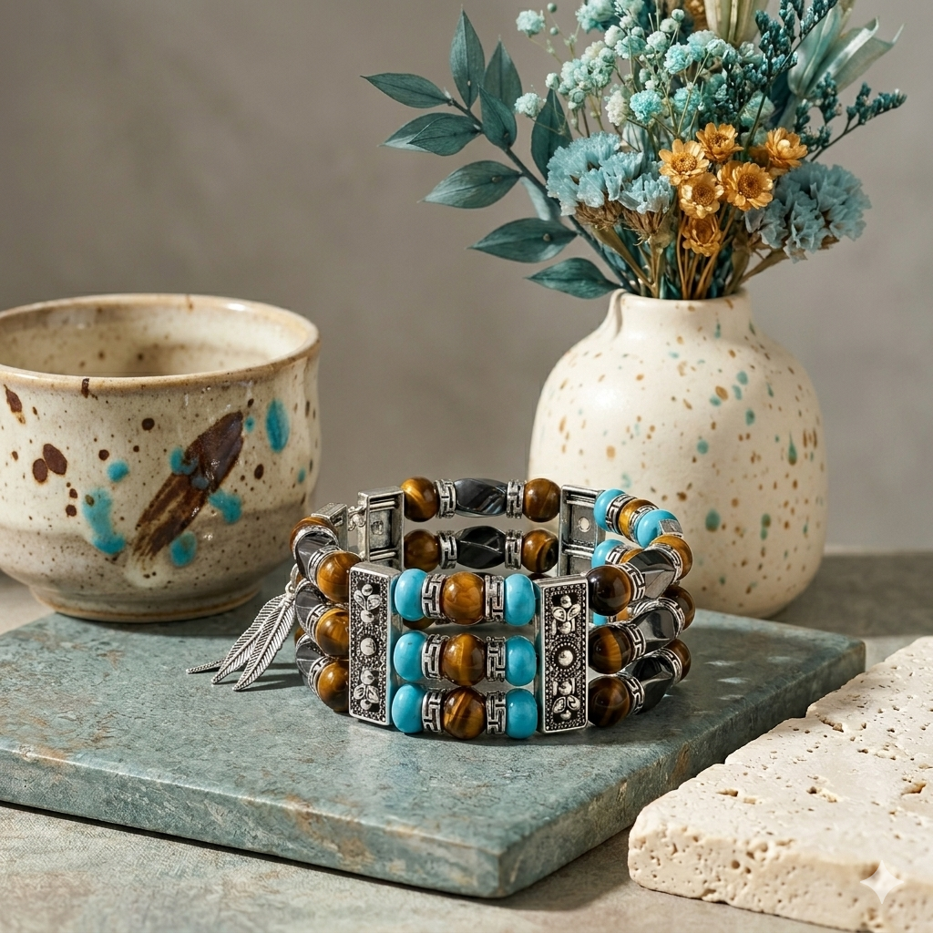 Yellow Tigers Eye Bracelet,Cuff Bracelet for Men Women, Turquoise Bracelet