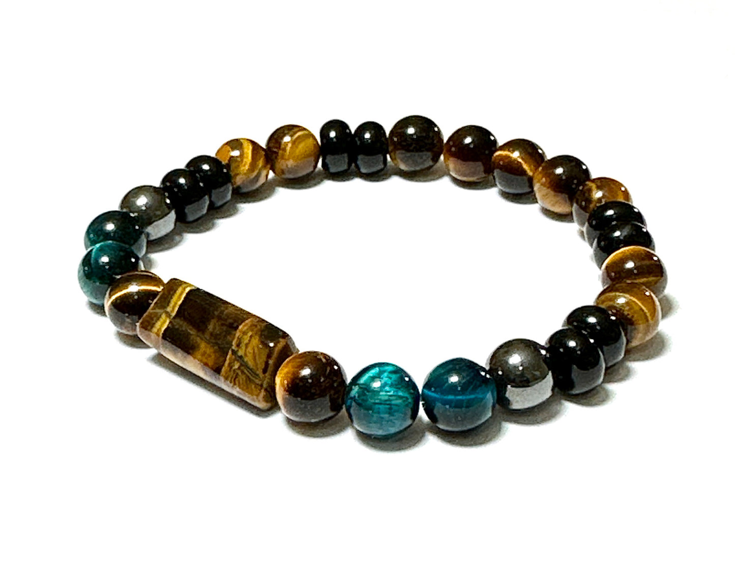 Triple Protection Bracelet | Blue Yellow Tigers Eye Black Obsidian Hematite Beaded Bracelet