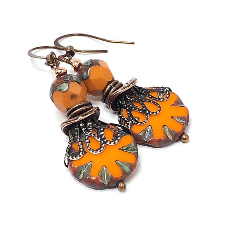 Boho Earrings, Gift Ideas for Her, Bohemian Earrings, Orange Earrings