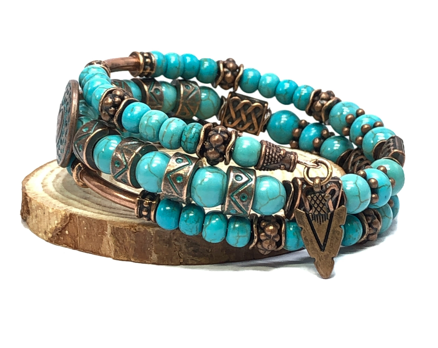 Beaded Turquoise Bracelet, Turquoise and Copper Bracelet, Unisex Bracelet