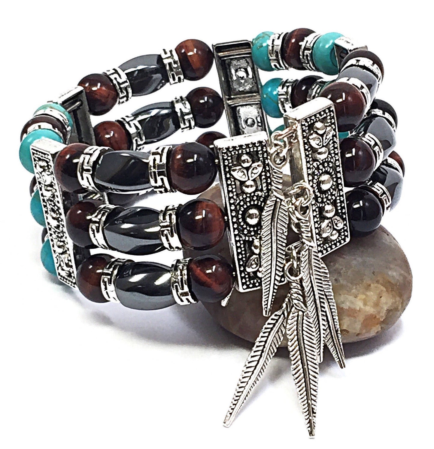 Red Tigers Eye Cuff Bracelet for Men Women | Hematite