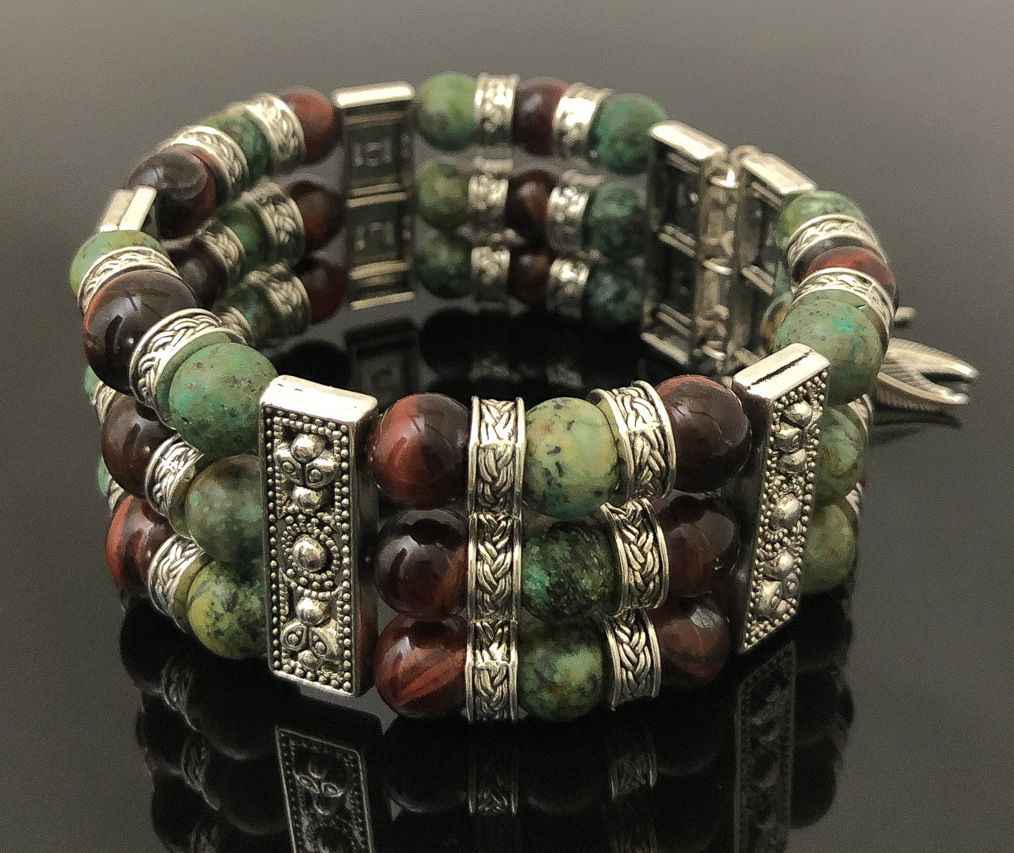 Natural African Turquoise and Tiger’s Eye Cuff Bracelet