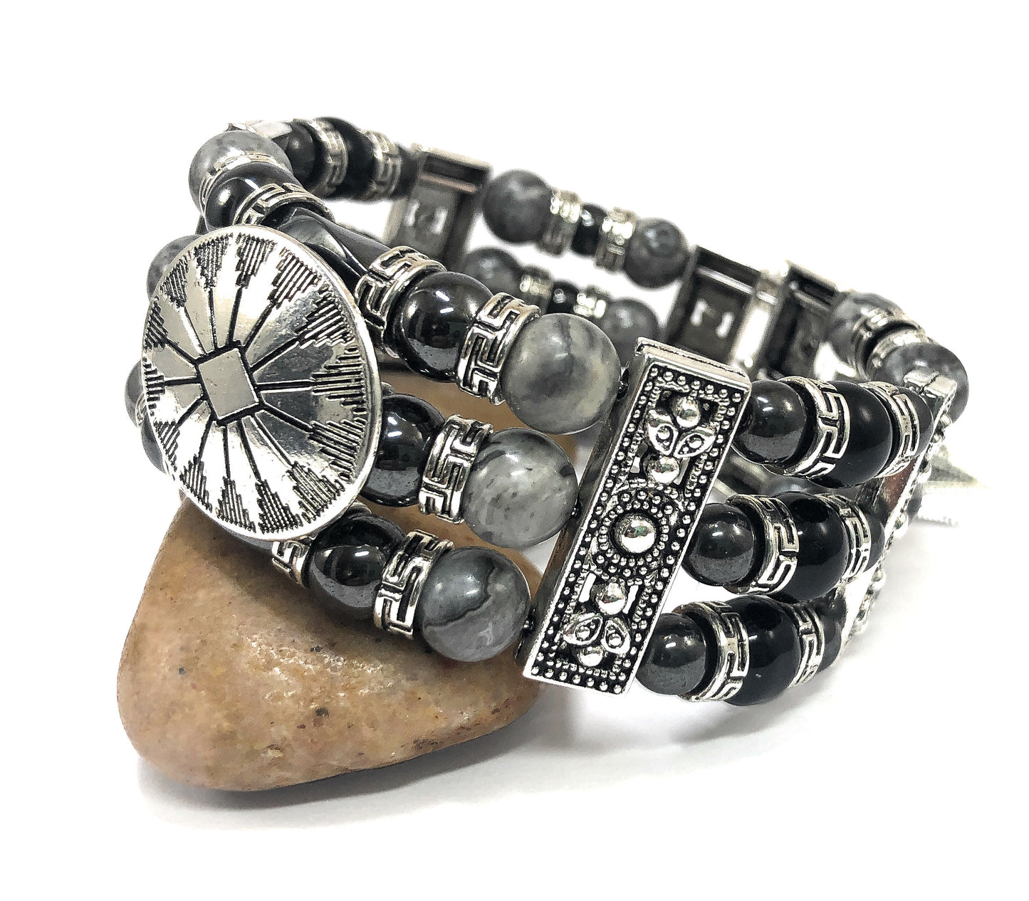 Black and Silver Cuff Bracelets for Men Women