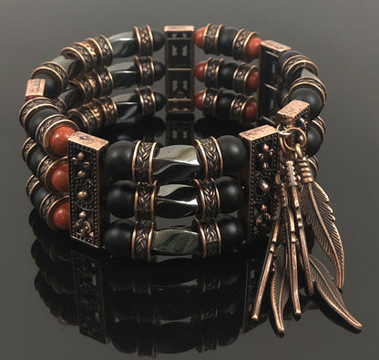Red Jasper, Black Onyx and Hematite | Beaded Cuff Bracelets for Men Women