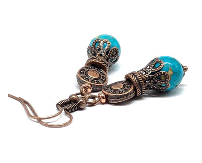 Turquoise and Copper Drop Earrings