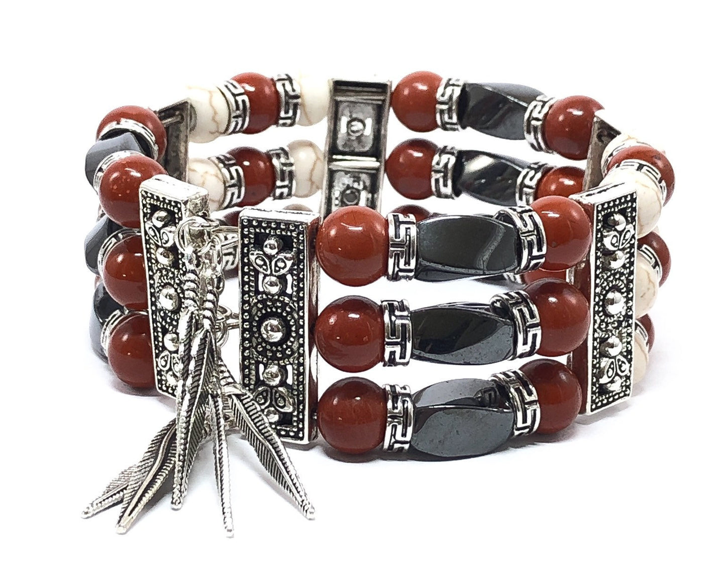 Cuff Bracelets for Men Women, Red Jasper and Hematite