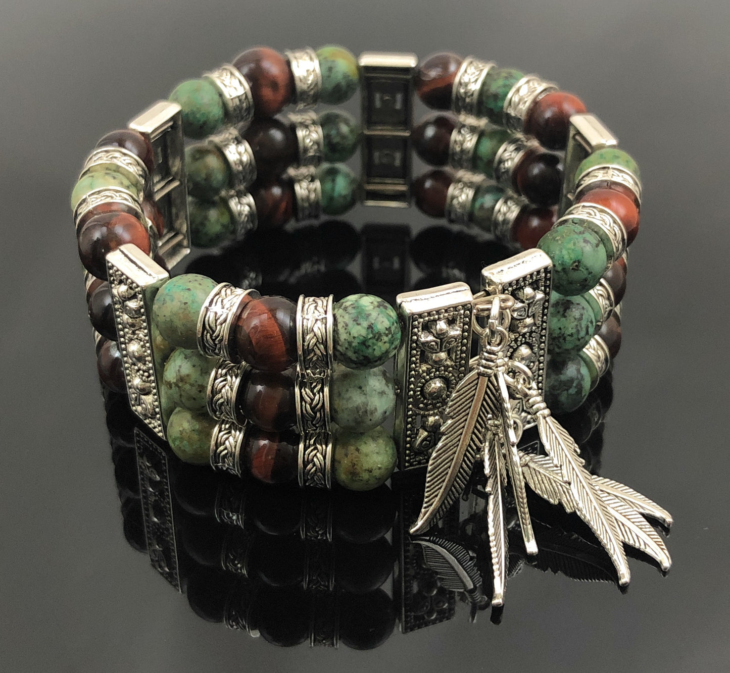 Natural African Turquoise and Tiger’s Eye Cuff Bracelet
