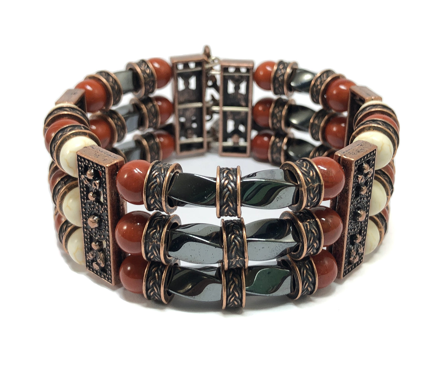 Copper Cuff Bracelets for Men Women, Red Jasper and Hematite