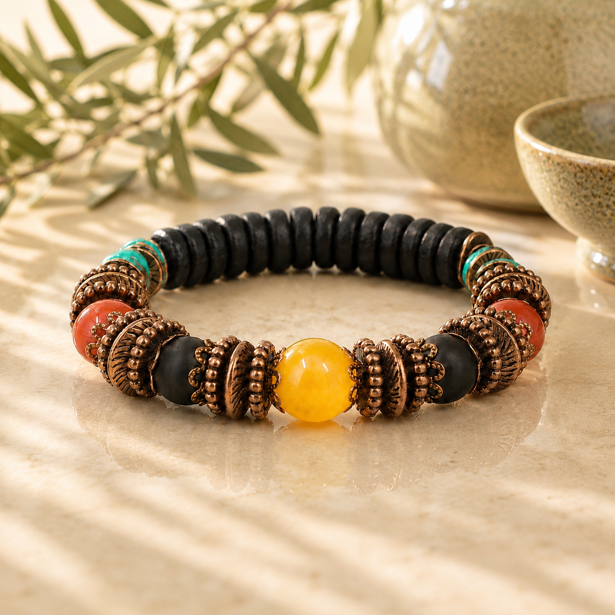 Jamaican Bracelet, Beaded Stretch Bracelet, Men's Stretch Bracelet