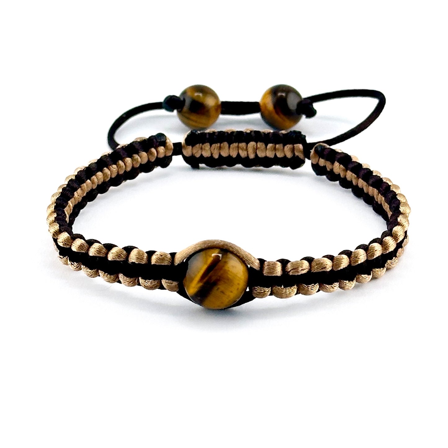 Braided Bracelet with Tigers Eye | Macrame  Adjustable Shamballa Bracelet for Men Women