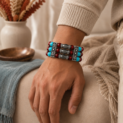 Red Tigers Eye Cuff Bracelet for Men Women | Hematite