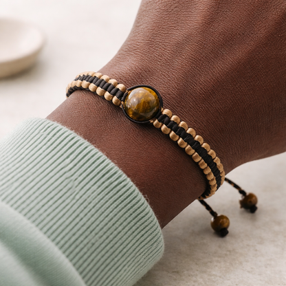 Tiger’s Eye Braided Bracelet, Adjustable Macrame Bracelet, Shamballa Style Bracelet