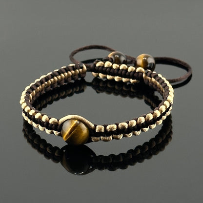Braided Bracelet with Tigers Eye | Macrame  Adjustable Shamballa Bracelet for Men Women