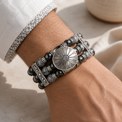 Black and Silver Cuff Bracelets for Men Women