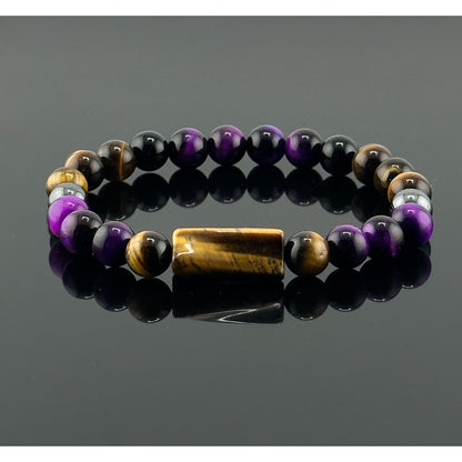 Natural Healing Stones | Tigers Eye Black Onyx Hematite Beaded Stretch Bracelet | Protection Bracelet