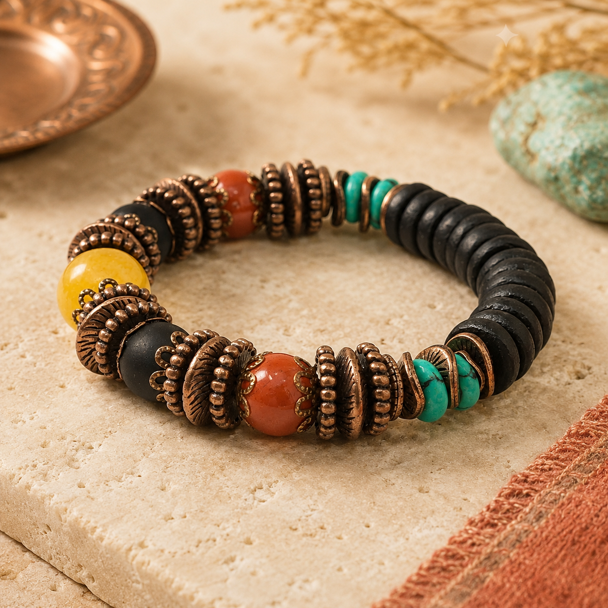 Jamaican Bracelet, Beaded Stretch Bracelet, Men's Stretch Bracelet