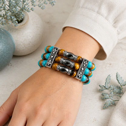 Yellow Tigers Eye Bracelet,Cuff Bracelet for Men Women, Turquoise Bracelet