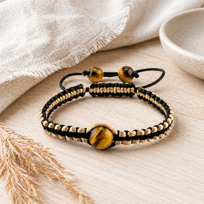 Tiger’s Eye Braided Bracelet, Adjustable Macrame Bracelet, Shamballa Style Bracelet