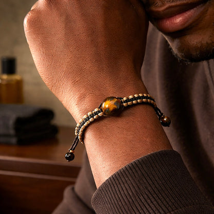 Tiger’s Eye Braided Bracelet, Adjustable Macrame Bracelet, Shamballa Style Bracelet