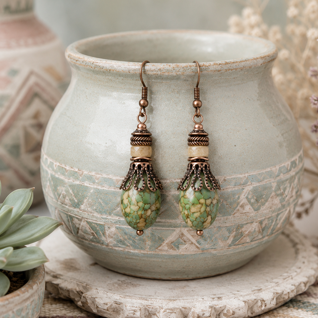 Bohemian Dangle Earrings, Turquoise Earrings, Jewelry Gift Ideas