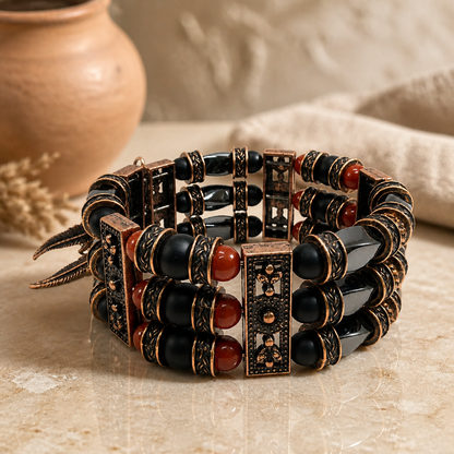 Red Jasper, Black Onyx and Hematite | Beaded Cuff Bracelets for Men Women
