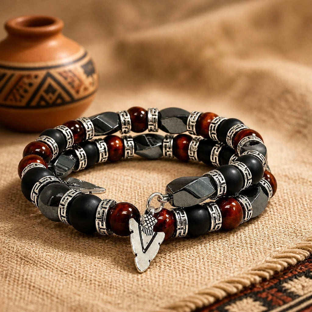 Gemstone Beaded Jewelry for Men, Arrowhead Bracelet, Men's Bangle Bracelet