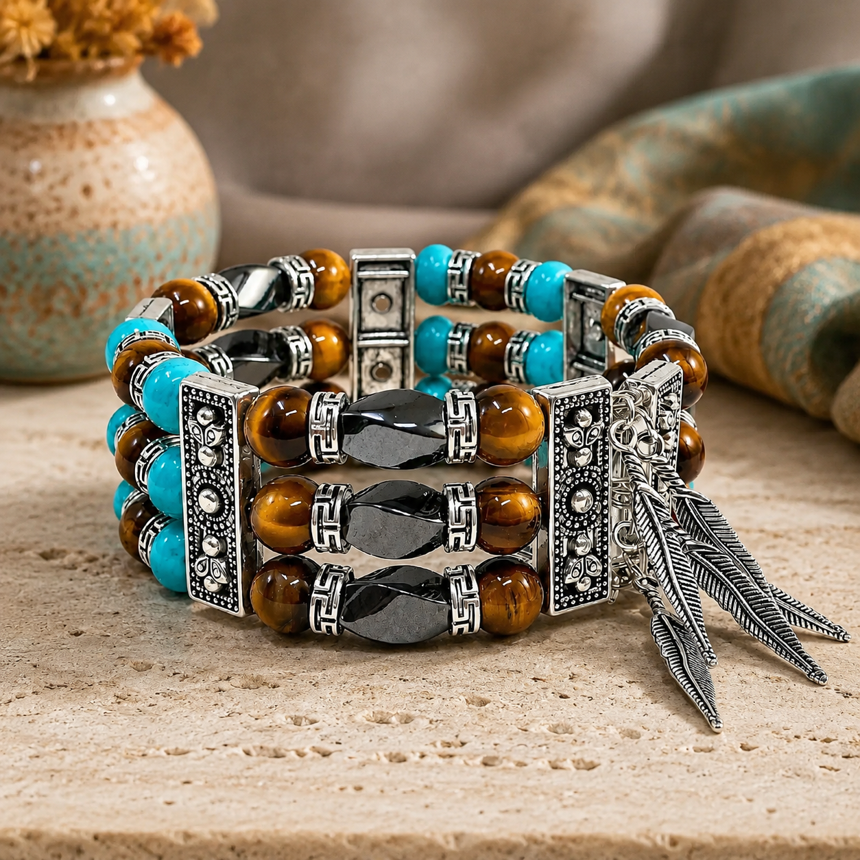 Yellow Tigers Eye Bracelet,Cuff Bracelet for Men Women, Turquoise Bracelet