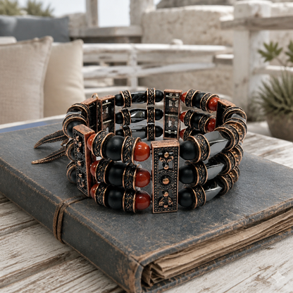 Red Jasper, Black Onyx and Hematite | Beaded Cuff Bracelets for Men Women