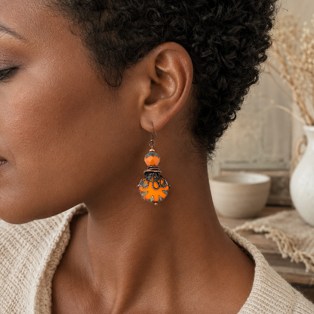 Boho Earrings, Gift Ideas for Her, Bohemian Earrings, Orange Earrings