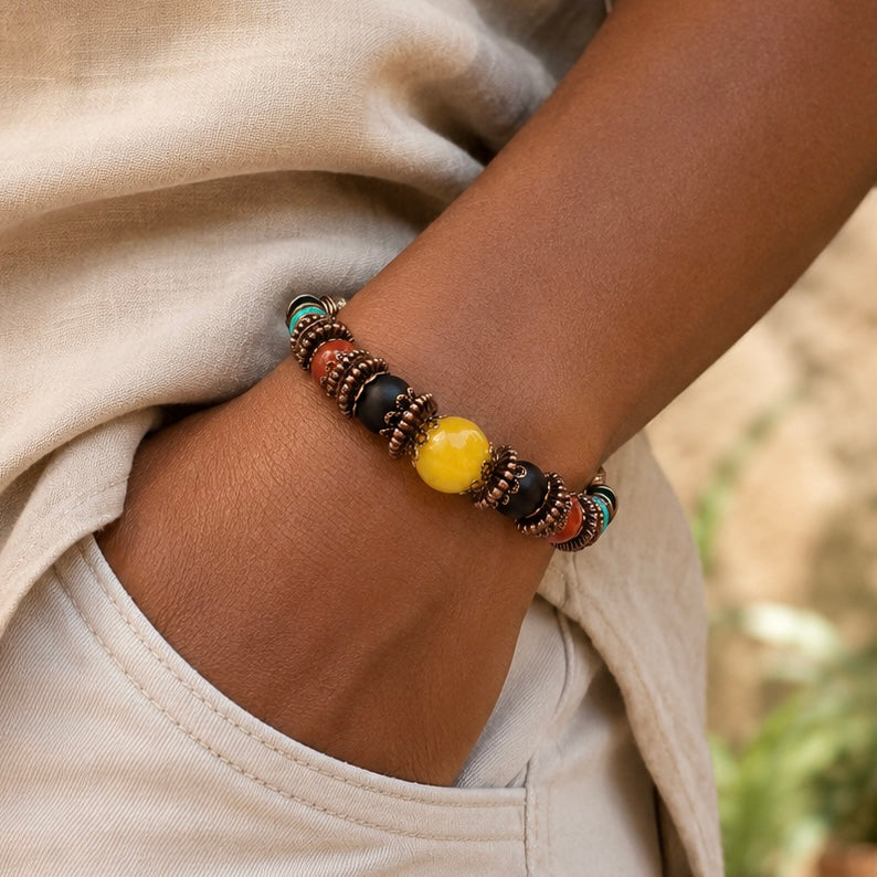Jamaican Bracelet, Beaded Stretch Bracelet, Men's Stretch Bracelet