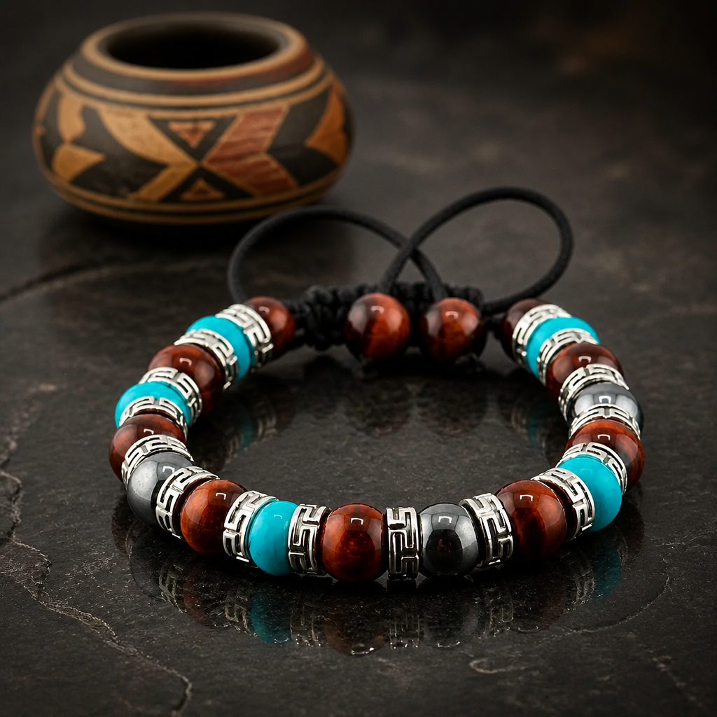 Southwestern Tigers Eye Protection Bracelet | Adjustable Braided Macrame Bracelet