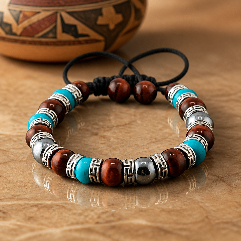 Southwestern Tigers Eye Protection Bracelet | Adjustable Braided Macrame Bracelet