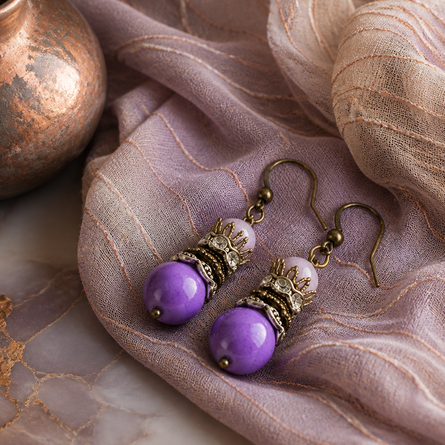 Purple Jade Earrings, Gemstone Earrings, Stocking Stuffers, Dangle Earrings