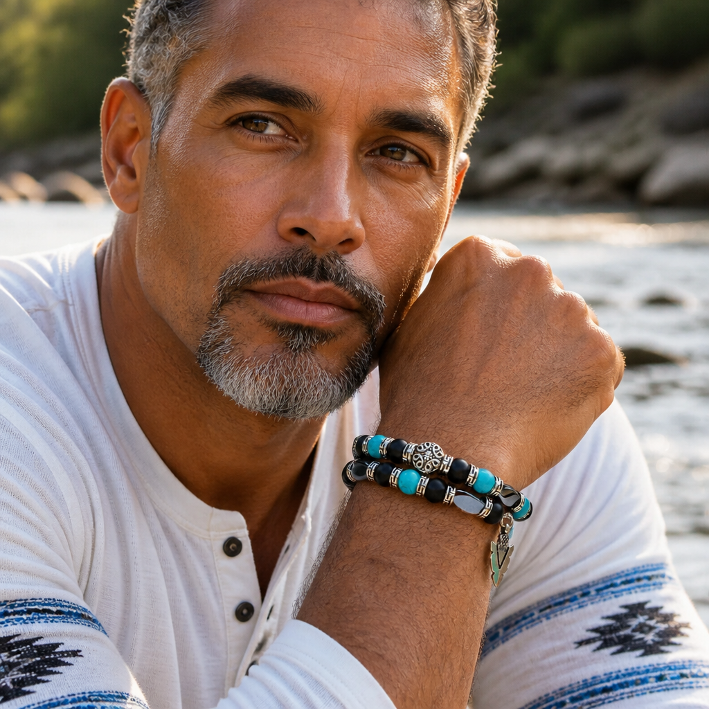 Southwestern Bracelet, Men's Bangle Bracelet, Men's Turquoise Bracelet