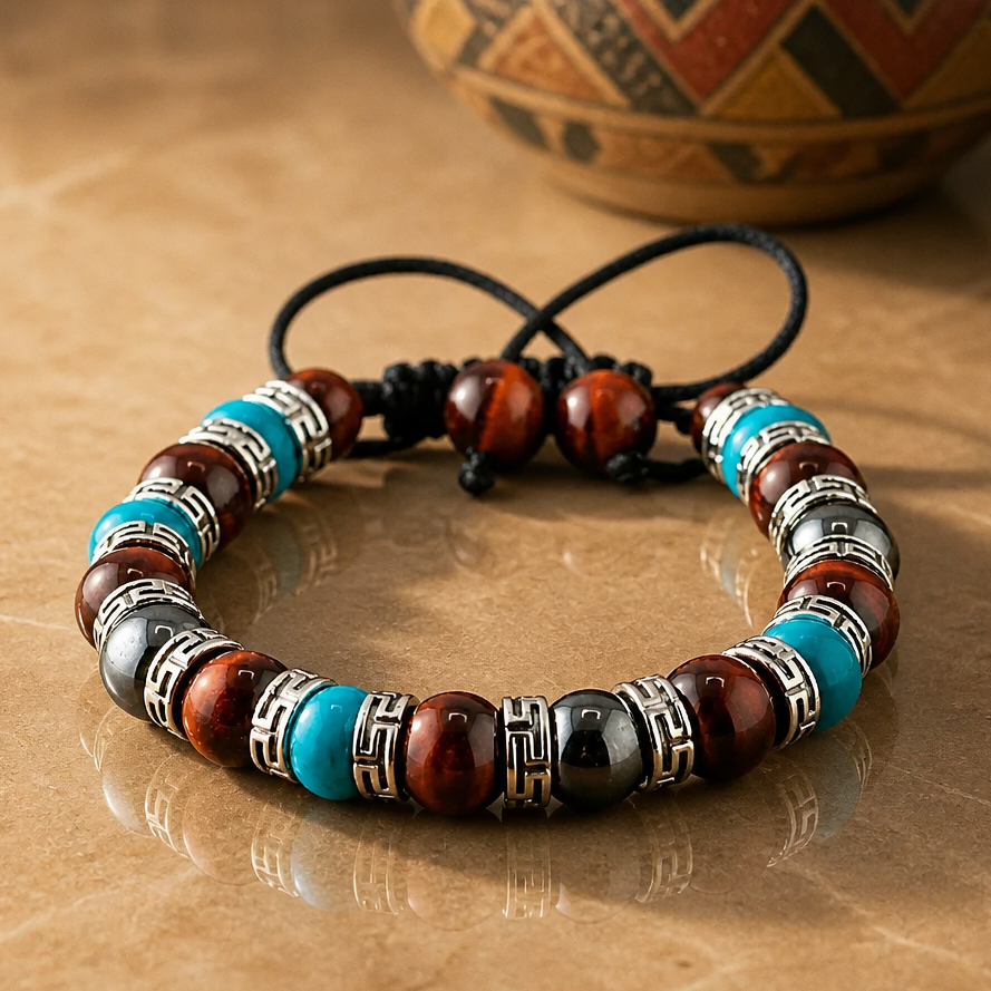 Southwestern Tigers Eye Protection Bracelet | Adjustable Braided Macrame Bracelet