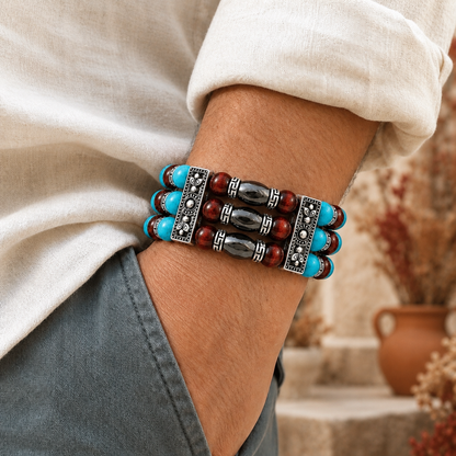 Red Tigers Eye Cuff Bracelet for Men Women | Hematite