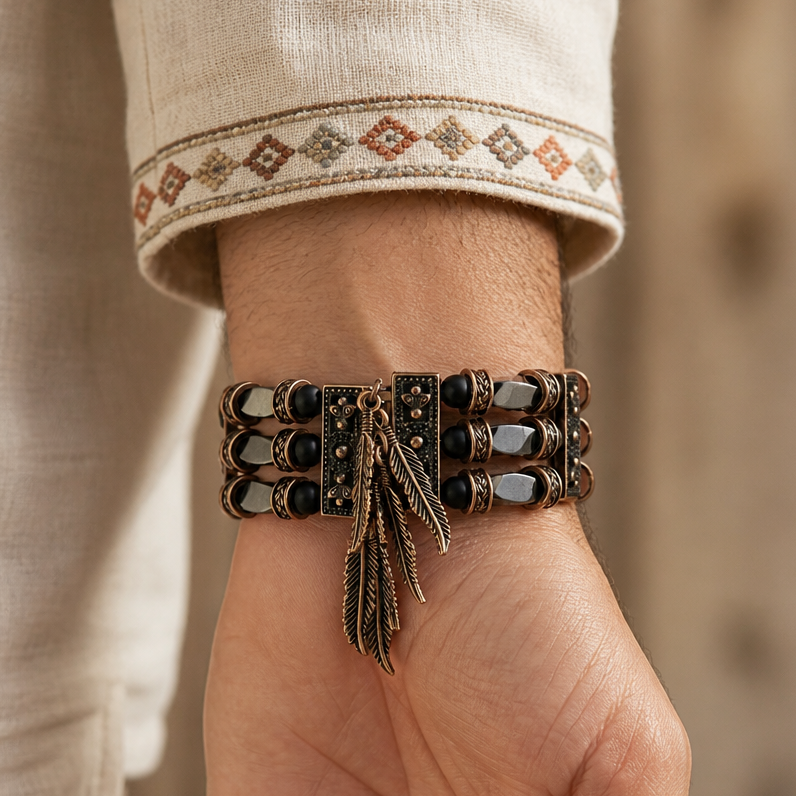 Red Jasper, Black Onyx and Hematite | Beaded Cuff Bracelets for Men Women