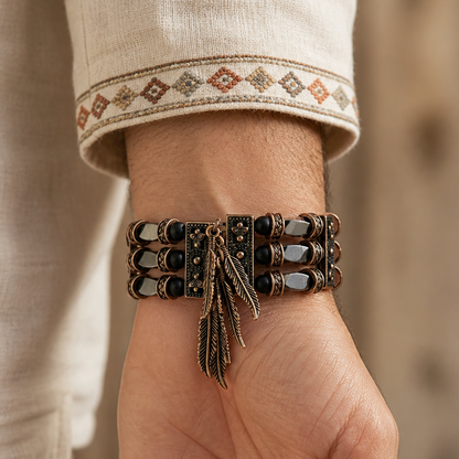 Red Jasper, Black Onyx and Hematite | Beaded Cuff Bracelets for Men Women