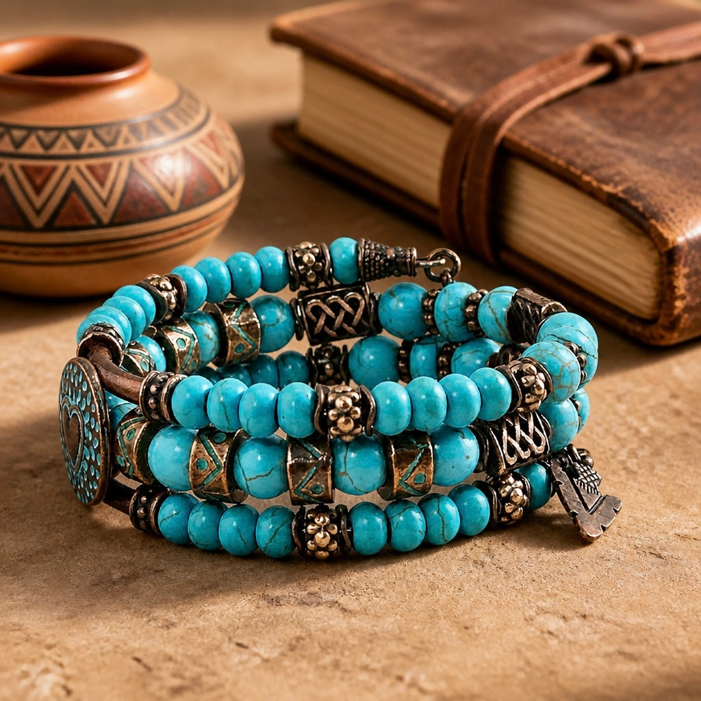 Beaded Turquoise Bracelet, Turquoise and Copper Bracelet, Unisex Bracelet