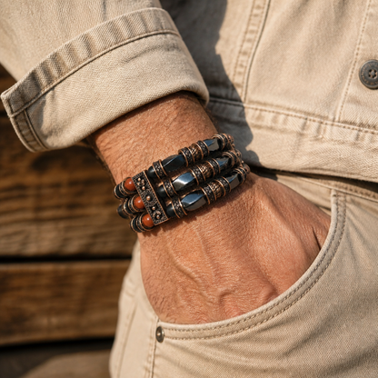 Red Jasper, Black Onyx and Hematite | Beaded Cuff Bracelets for Men Women