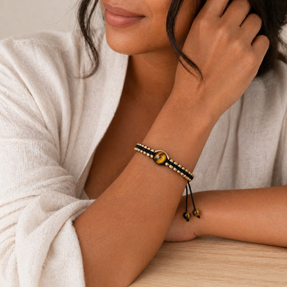 Tiger’s Eye Braided Bracelet, Adjustable Macrame Bracelet, Shamballa Style Bracelet