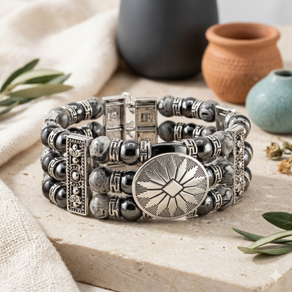 Black and Silver Cuff Bracelets for Men Women