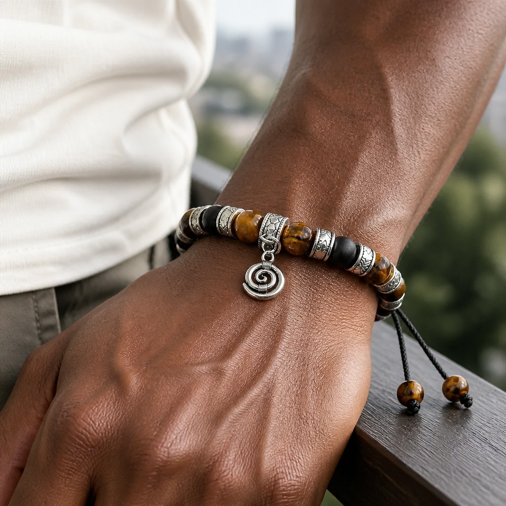 Men’s Tiger’s Eye, Hematite & Black Onyx Bracelet
