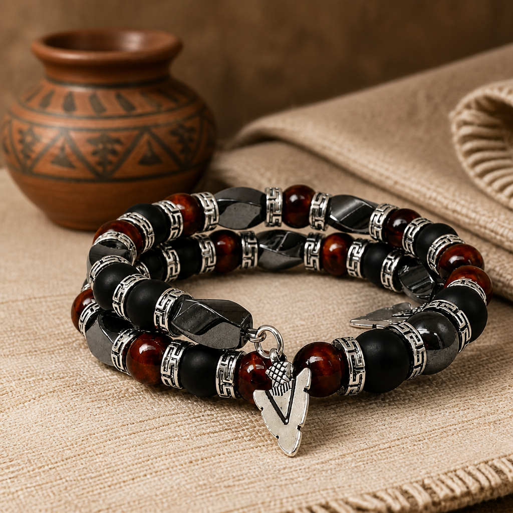 Gemstone Beaded Jewelry for Men, Arrowhead Bracelet, Men's Bangle Bracelet