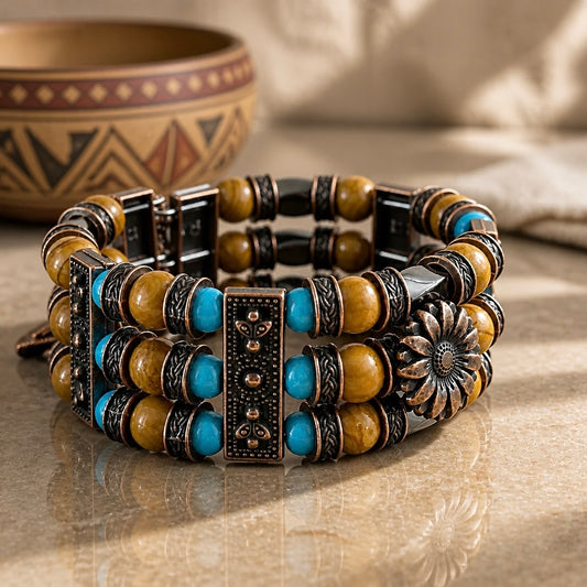 Picture Jasper, Hematite Bracelet | Beaded Cuff Bracelet for Men Women