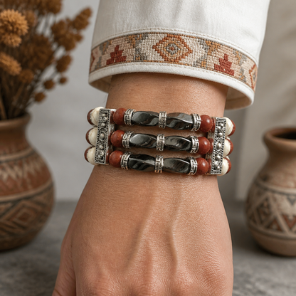 Cuff Bracelets for Men Women, Red Jasper and Hematite